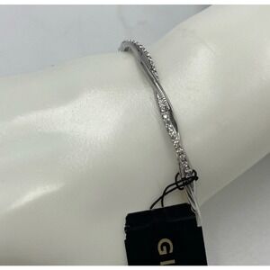 Givenchy Womens Silver Tone Clear Crystal Hinged Twisted Bangle Bracelet‎ New